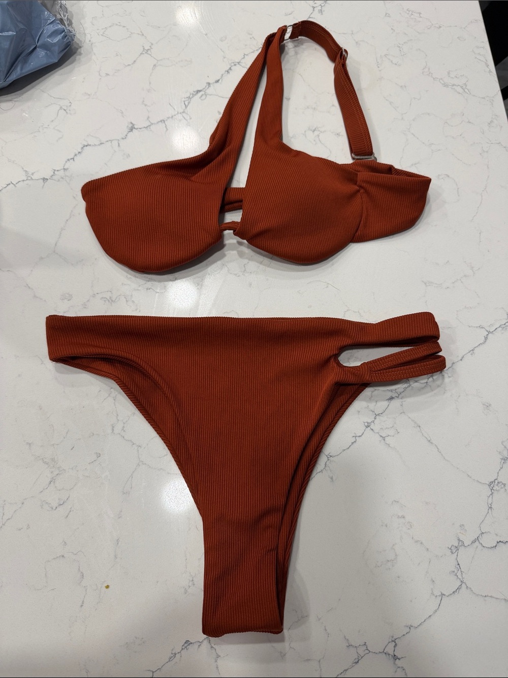 Zaful Rust Ribbed Underwire Bikini Set